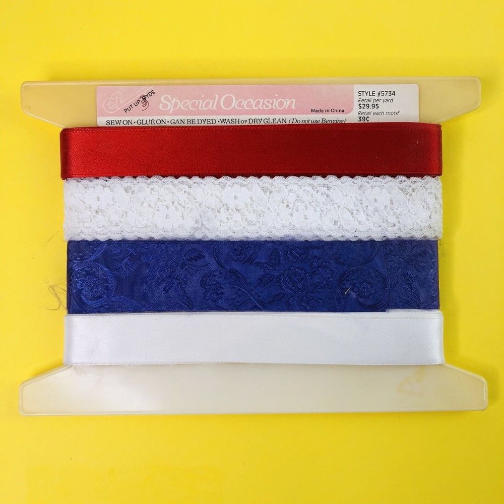 Vtg LOT Red White Purple Floral Lace Trim Edge Ribbon for Bow Tie Gift Lingerie